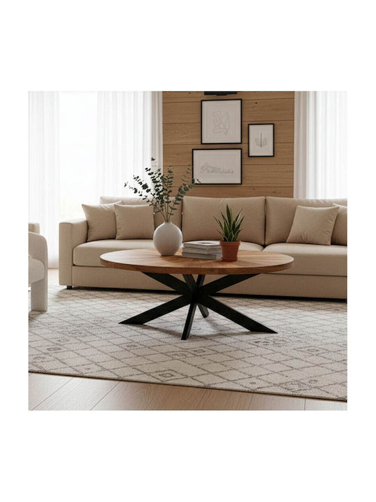 Masa De Cafea Centrală Ovală Din Lemn Masiv Nuanță Naturală/Neagră L120xL60xÎ45cm