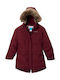 Nordic Strider Ii Kids Casual Long Coat with Hood Burgundy
