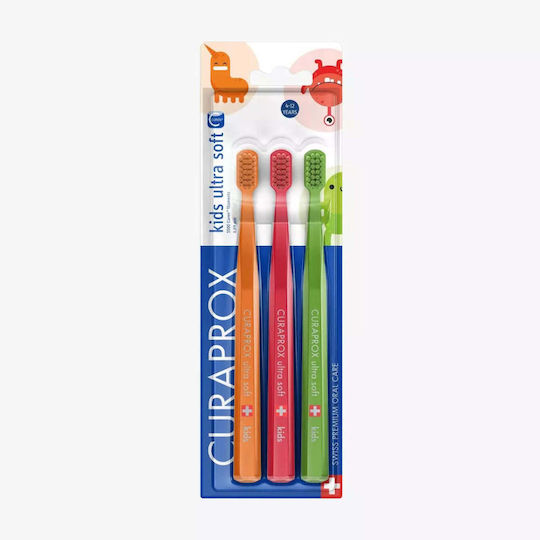 Curaprox Kids Ultra Soft 5460 Set Children's Toothbrushes for 6+ Years 3 Pieces Orange-Red-Green