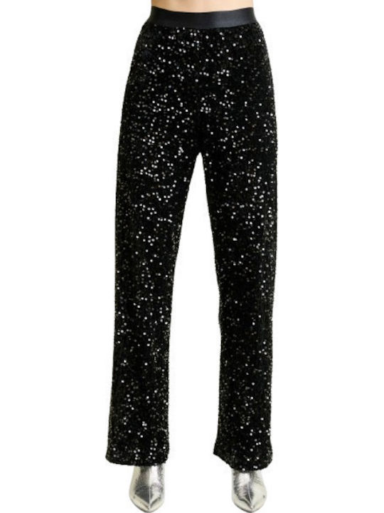 Women's Fabric Trousers Black with Sequins