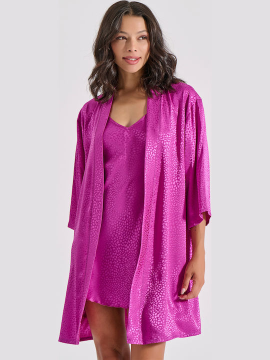 Milena by Paris Χειμερινή Γυναικεία Ρόμπα με Νυχτικό Magenta