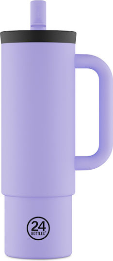 24Bottles Glass Thermos Bottle BPA Free Erica with Straw