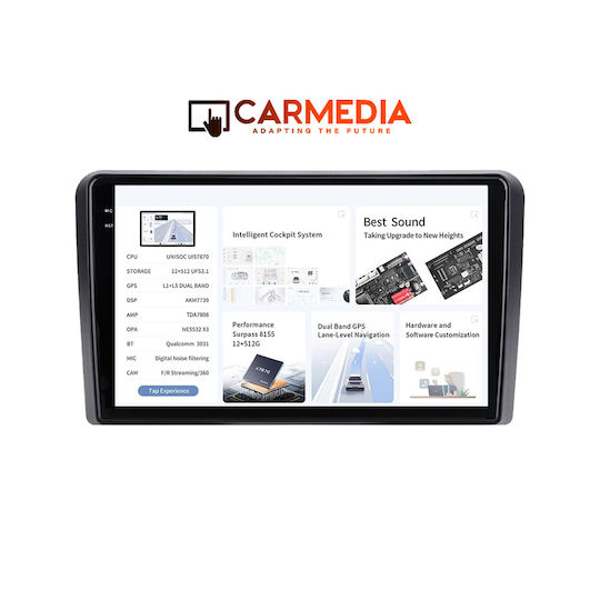 Carmedia Ηχοσύστημα Αυτοκινήτου για Fiat Panda 2003-2012 (Bluetooth/USB/AUX/WiFi/GPS/Apple-Carplay/Android-Auto) με Οθόνη Αφής 9.5"