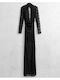 Maxi Evening Dress with Lace Black