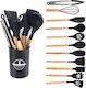 Silicone Cooking Utensil Set with Base Black 12pcs