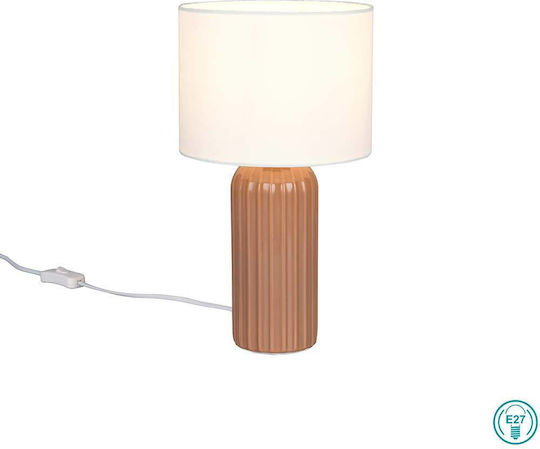 Trio Lighting Ceramic Table Lamp with White Shade and Brown Base