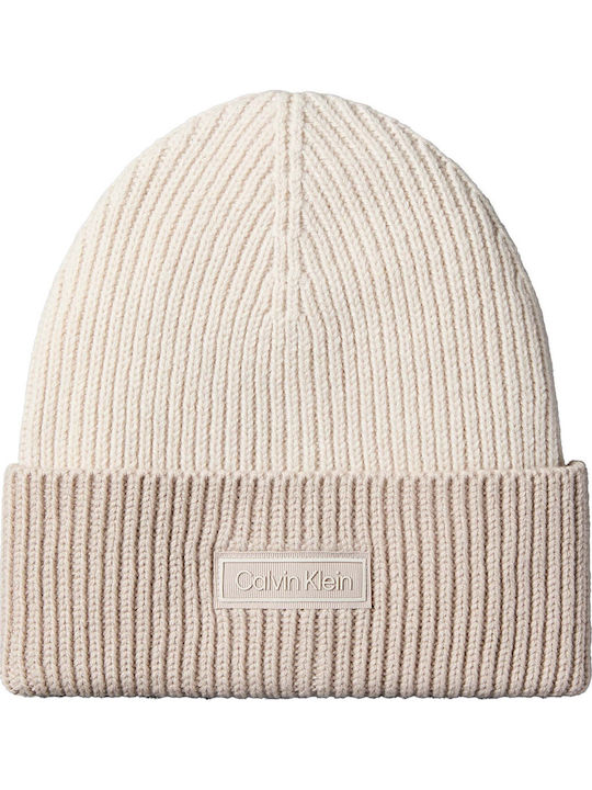 Patch Beanie Unisex Σκούφος με Rib Πλέξη σε Λευκό χρώμα