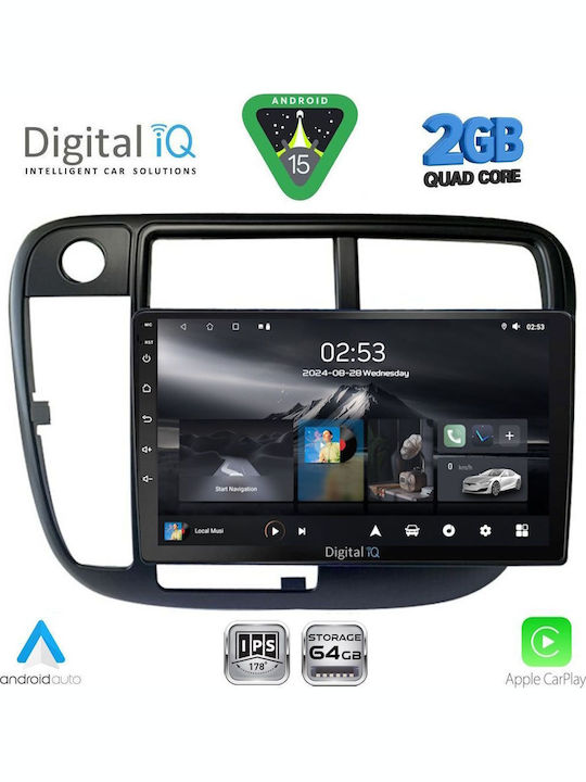 Digital IQ Car Audio System for Honda Civic 1995-2001 with Clima (Bluetooth/USB/WiFi/GPS/Apple-Carplay/Android-Auto) with Touch Screen 9"