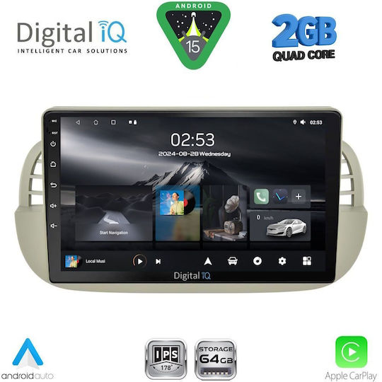 Digital IQ Ηχοσύστημα Αυτοκινήτου για Fiat 500 2007-2015 (Bluetooth/USB/WiFi/GPS/Apple-Carplay/Android-Auto) με Οθόνη Αφής 9"