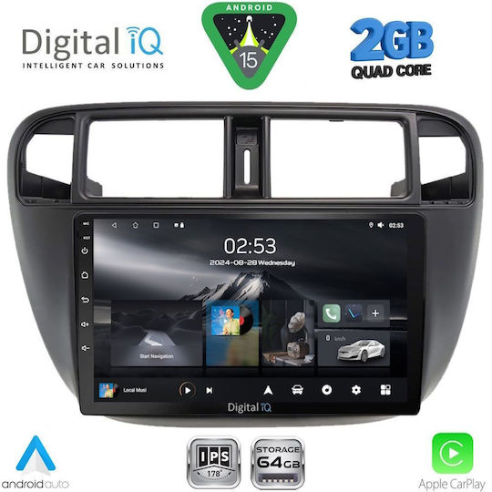 Digital IQ Car Audio System for Honda Civic 1995-2001 with A/C (Bluetooth/USB/WiFi/GPS/Apple-Carplay/Android-Auto) with Touch Screen 9"