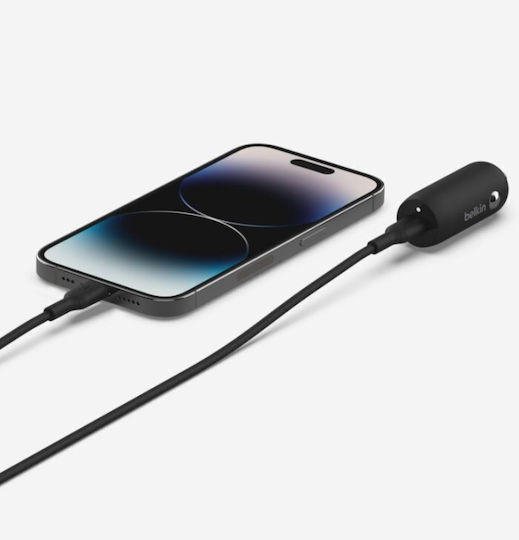 Belkin Зарядно за кола 30W Бързо Зареждане с един Порт: 1xType-C заедно с Кабел Lightning Черен Цвят