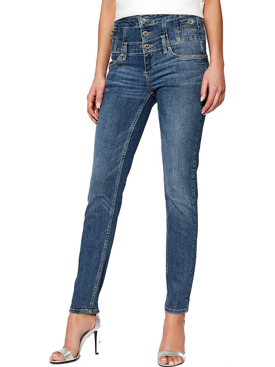 Hoch tailliert Damenjeans Schlaghose in Enger Passform Blue