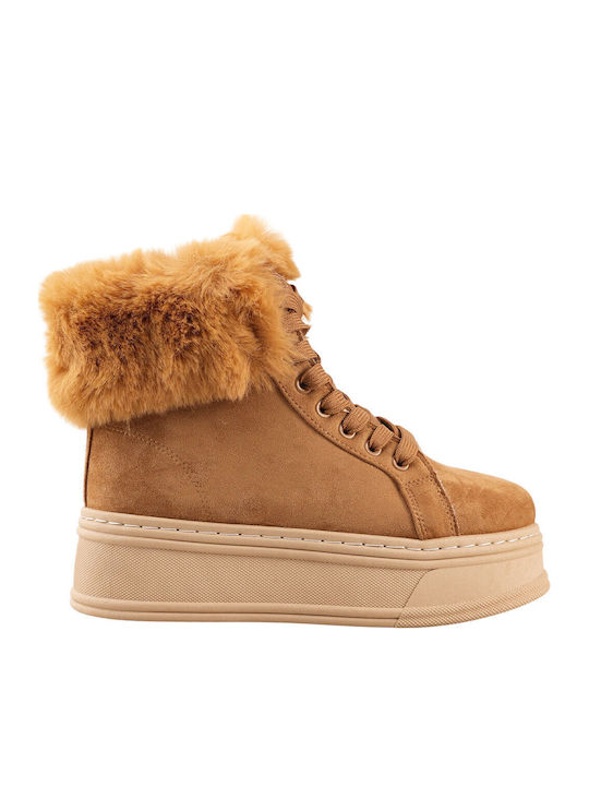 Alta Moda Suede Women's Ankle Boots with Fur Brown