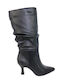 Synthetic Leather Medium Heel Women's Boots Black