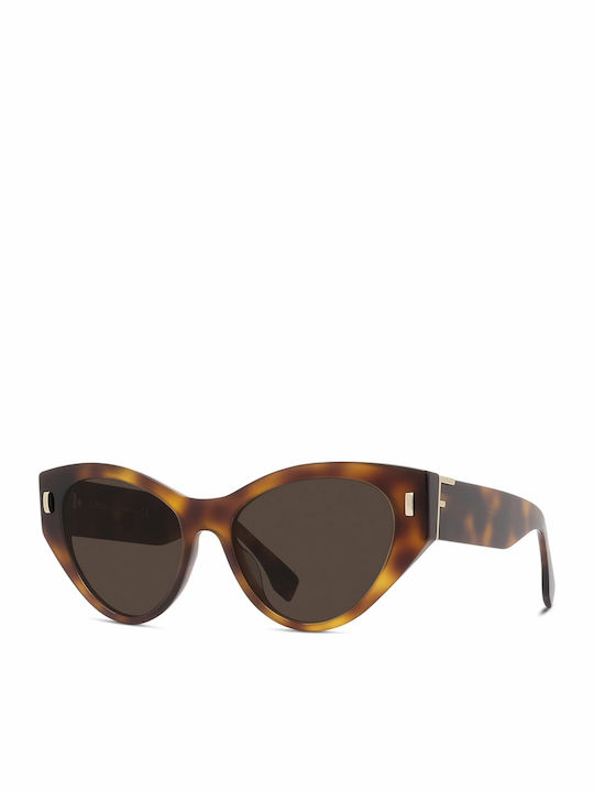 Fendi Women's Sunglasses with Brown Tartaruga Plastic Frame and Brown Lens FE40035I 53E