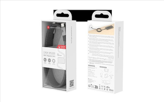 Adam Casa Ms200 USB-C към USB-C 60W Магнитен Заряден Кабел Черен