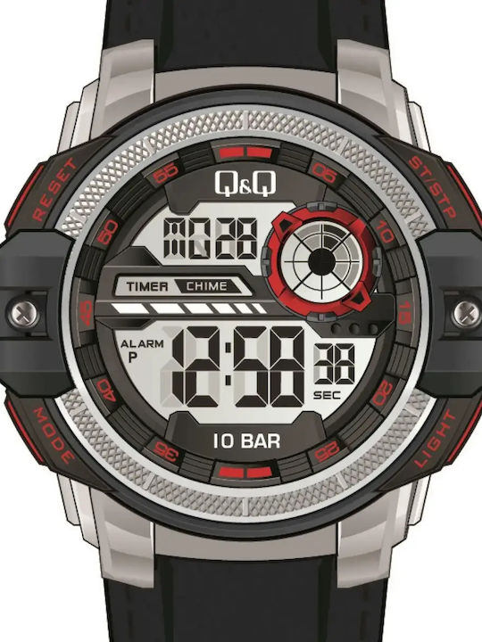 Q&Q Ψηφιακό Ανδρικό Ρολόι 54mm Μπαταρίας με Μαύρο Καουτσούκ Λουράκι