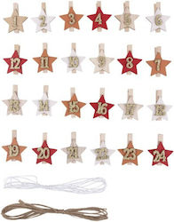 Set 24 Holzklammern 4,8cm Sterne Zahlen Adventskalender Kordel