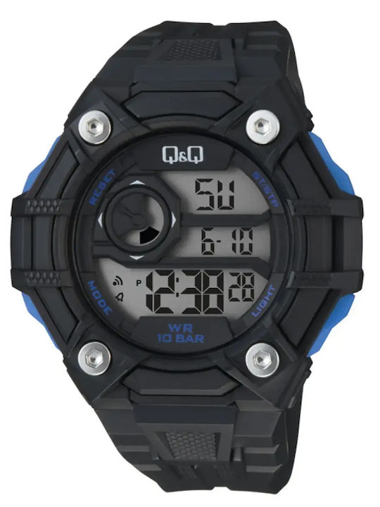 Q&Q Digital Men's Watch Battery with Black Rubber Strap