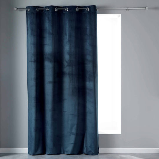 Douceur d'Intérieur Curtain with Grommet Velvetine Blue 140x240cm