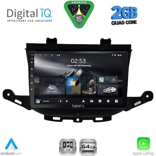 Digital IQ Car Audio System for Opel Astra 2015-2022 (Bluetooth/USB/WiFi/GPS/Apple-Carplay/Android-Auto) with Touch Screen 9"
