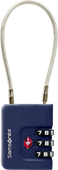 Samsonite Cablelock 3 Dial Steel Padlock with Cable Combination with TSA Certification 35mm Blue 1pcs
