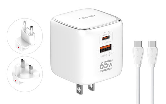 Ldnio Ldnio Handyladegerät Ohne Kabel GaN Mit USB-A und USB-C Ausgangsanschlüsse 65W Weiß