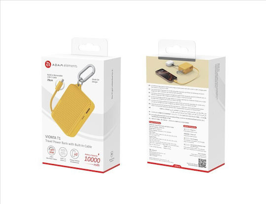 Adam Vionta T1 Power Bank 10000mAh with USB-A Port and USB-C Port Yellow