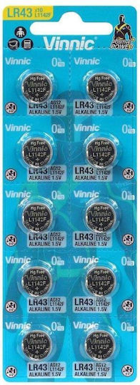 Vinnic Baterii alcaline Baterii de ceas pentru ceasuri LR43 1.5V 10buc