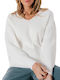 Women's Sweater with V Neckline White