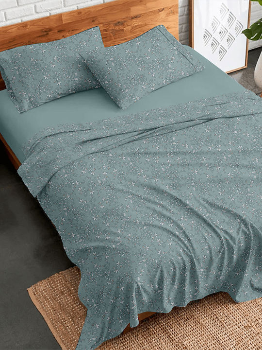 Palatex Сет Чаршафи Двойни Фланелени 200x260см. Stepp Samoan Aqua 4бр