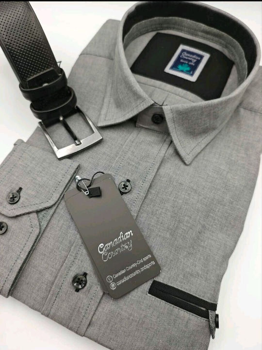 Μακρυμάνικo Πουκάμισο σε Κανονική Γραμμή Grey