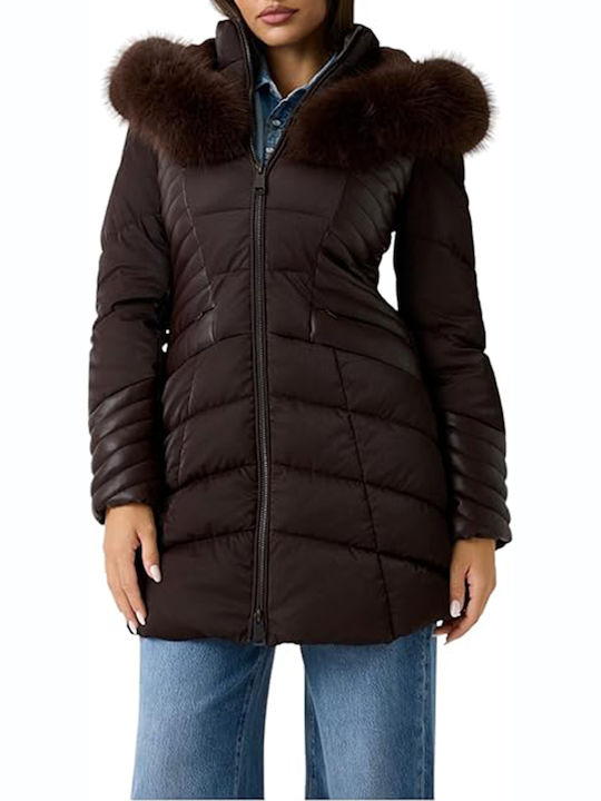 Guess Γυναικείο Μπουφάν για Χειμώνα Brown