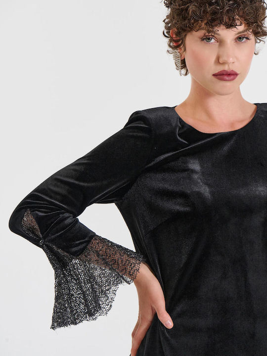 Mini Abendkleid Samt mit Tüll Schwarz
