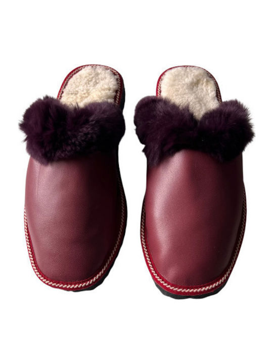 Winter Women's Slippers with Fur Burgundy