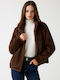 Women's Brown Coat with Fur Details