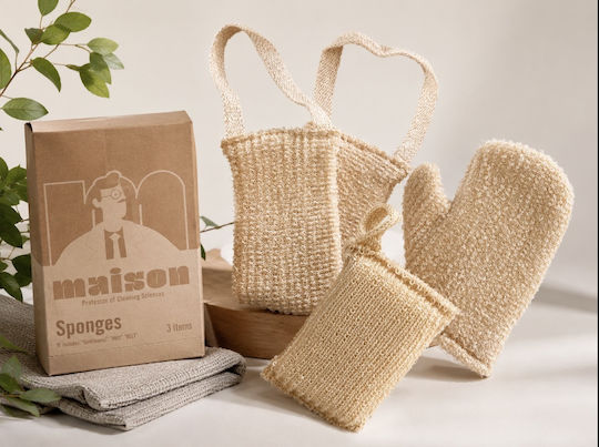 Maison Bath Sponge Spa Big Pack 1 Soft & 2 Hard Beige Σφουγγάρια Απολέπισης 3 Τμχ