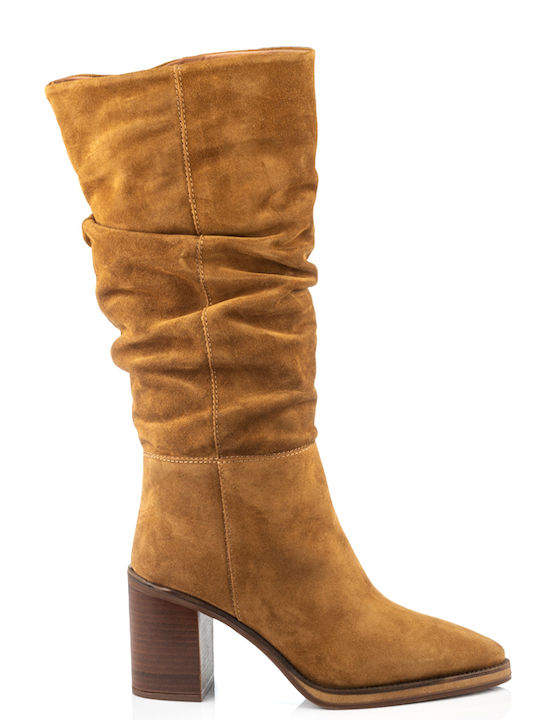 Leder Damenstiefel Ανοιχτό Καφέ