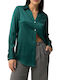 Women's Satin Long Sleeve Shirt Green