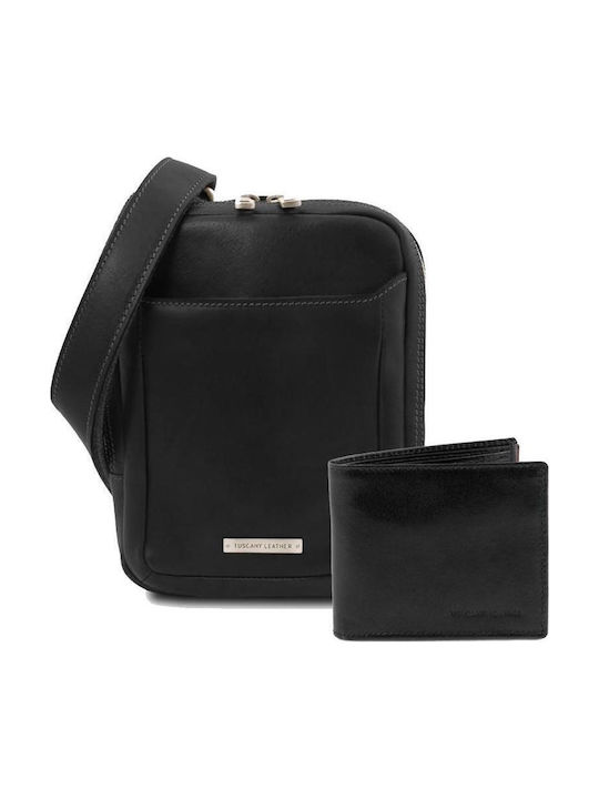 Leder Herrentasche Schulter / Crossbody Schwarz