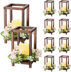 Vevor Set Aus 10 Stück/30 Stück Holz Hochzeitslaternen Enthält 10 Holz Hochzeitslaternen Kerzenhalter 10 LED Kerzen Ohne Flamme 10 Blumenkränze Champagner Hochzeits Tisch Party Dekoration Landhaus Kaffee