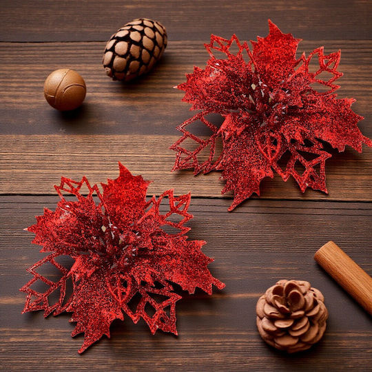 Weihnachtsdekoration Metallisch Blume Länge 9cm. Glitzer 2Stück