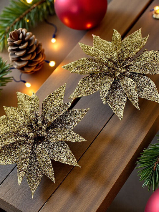 Weihnachtsdekoration Metallisch Blume Länge 9cm. Glitzer 2Stück