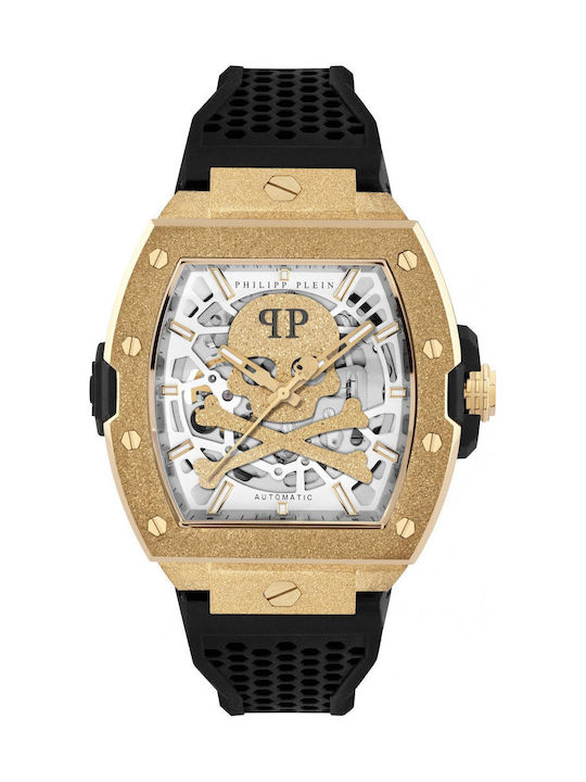 Philipp Plein Skeleton Ανδρικό Ρολόι Αυτόματο με Μαύρο Καουτσούκ Λουράκι