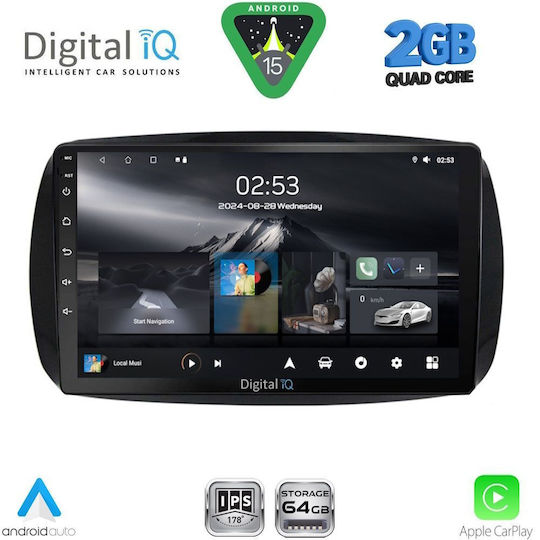 Digital IQ Ηχοσύστημα Αυτοκινήτου για Smart ForTwo 2016 (Bluetooth/USB/WiFi/GPS/Apple-Carplay/Android-Auto) με Οθόνη Αφής 9"