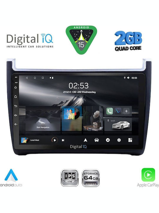 Digital IQ Car Audio System for Volkswagen Polo 2014-2017 (Bluetooth/USB/WiFi/GPS/Apple-Carplay/Android-Auto) with Touch Screen 9"