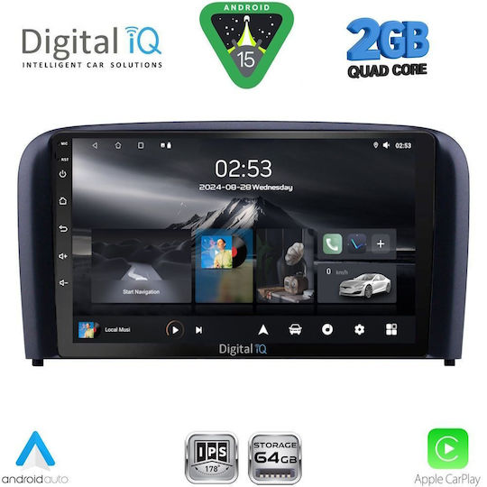 Digital IQ Car Audio System for Volvo S80 1998-2006 (Bluetooth/USB/WiFi/GPS/Apple-Carplay/Android-Auto) with Touch Screen 9"