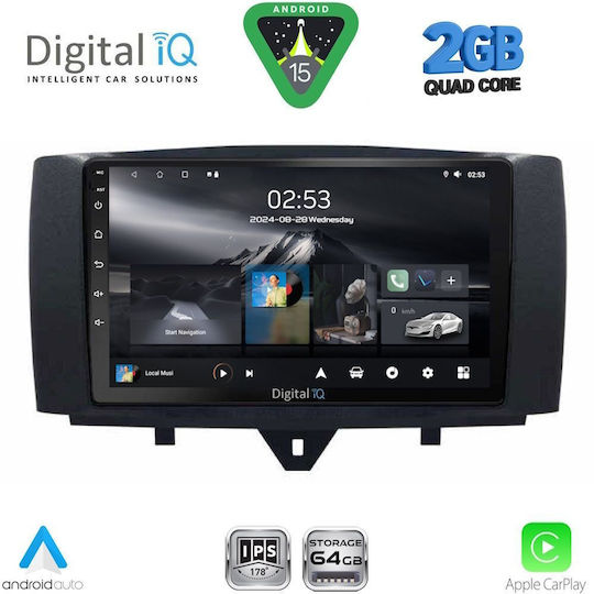 Digital IQ Car Audio System for Smart ForTwo 2010-2015 (Bluetooth/USB/WiFi/GPS/Apple-Carplay/Android-Auto) with Touch Screen 9"