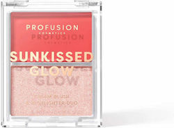 Sunkissed Glow Creamy Duo Blush Shimmering Highlighter Palette Coral Heatwave Shade Profusion Cosmetics