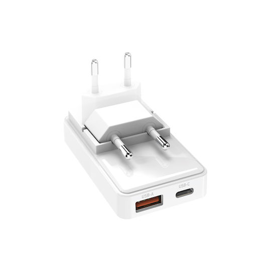 SBS Зарядно без кабел с USB-A порт и USB-C порт 20W Power Delivery Бял (98473)